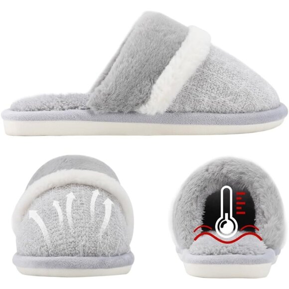 Women's Light Grey Cozy Comfy Memory Foam Slippers Slip-On Indoor House Shoes - Picture 2 of 6